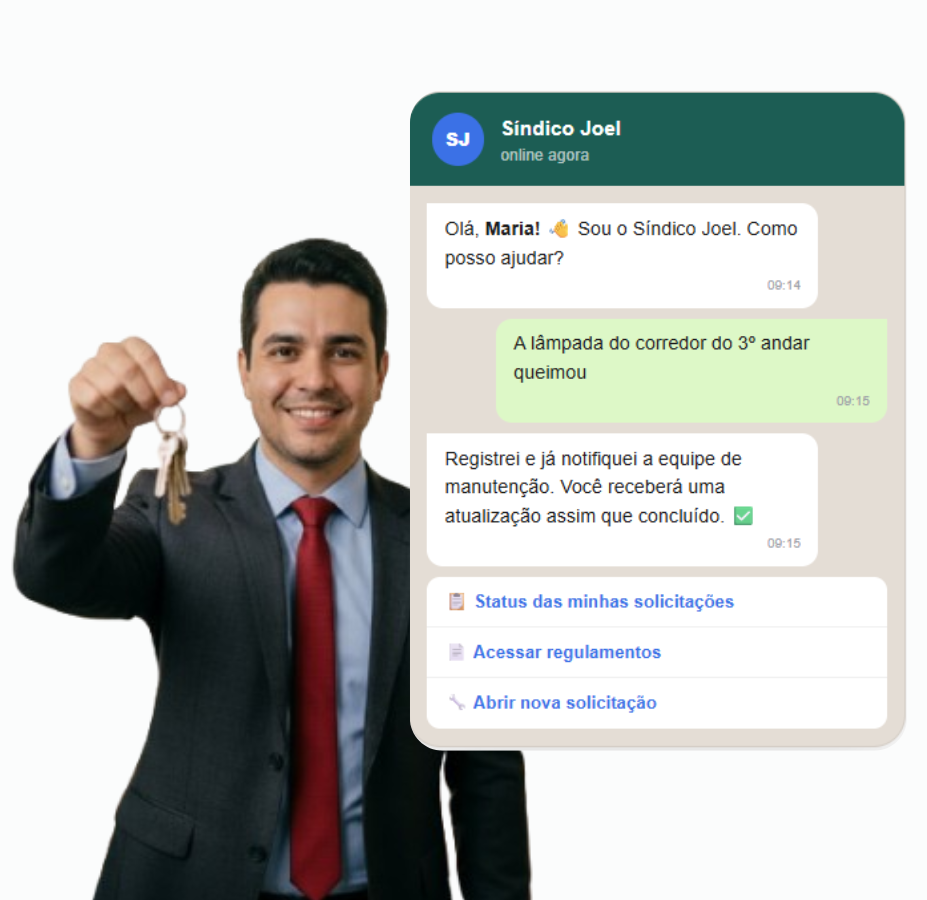Síndico Joel atendendo morador no WhatsApp